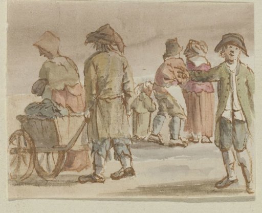 Standing People, One with a Wheelbarrow