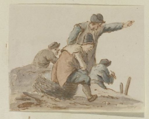 Standing Pointing Man Amidst Three Seated Men