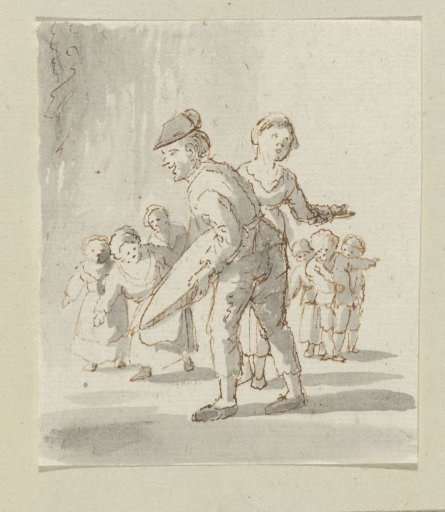 Man and woman with a group of six children