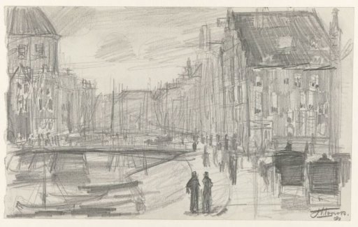 View of the Singel in Amsterdam with the old Lutheran church on the left