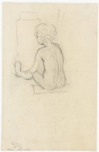 Seated nude girl, seen from behind