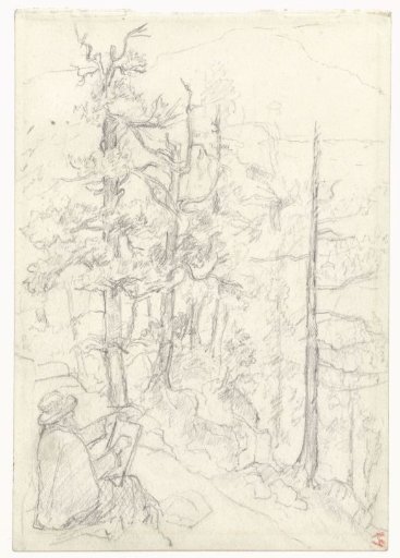 Forest with a seated sketcher