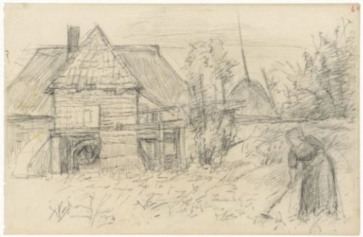 Watermill with a woman raking