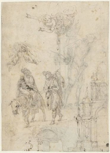 Sketches of the Flight into Egypt, Saint Sebastian, and an altarpiece