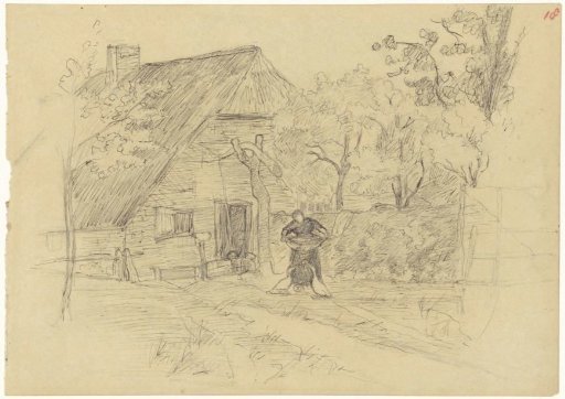 Courtyard with woman leading geese