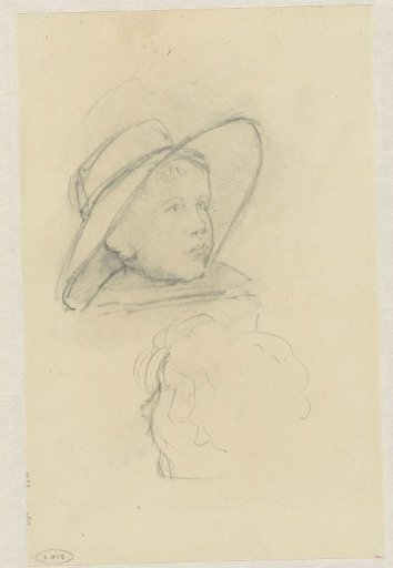 Head of a boy with a hat and sketch of a head
