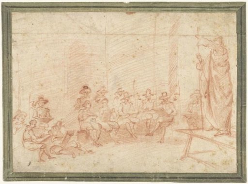 Drawing school where a draped model is drawn