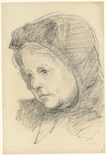 Child's head with a cap, to the left