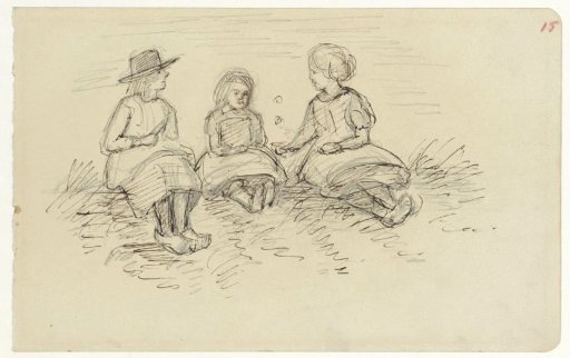 Three sitting children in the grass