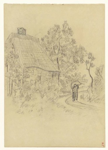 House on a country road with a figure