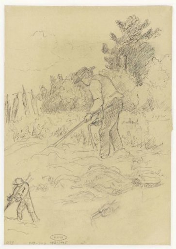 Farmer in the field and sketch of a farmer and hand