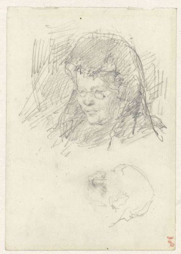 Head of a woman with a veil and sketch of a head