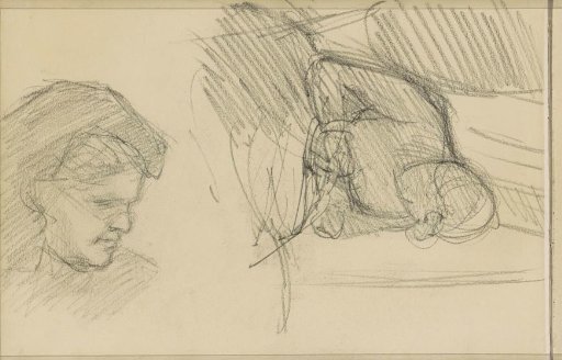 Woman at work and a head