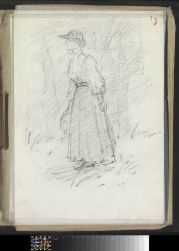 Walking woman on a path alongside a row of trees