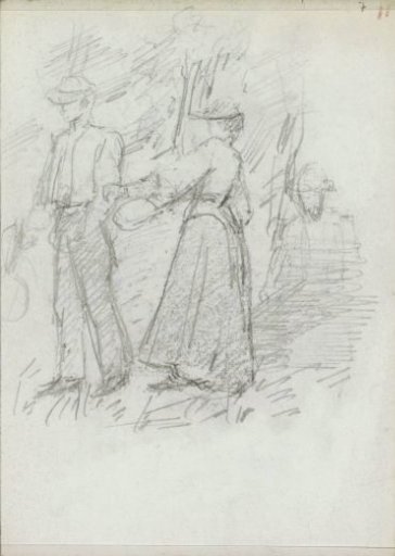 Man and two women on a path with trees