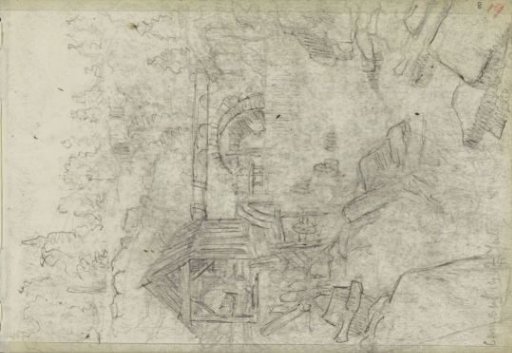 Landscape with a watermill at a stone bridge