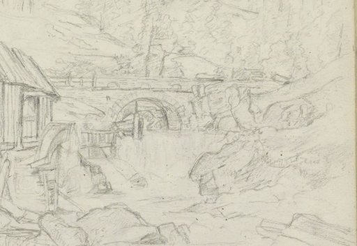 Watermill at a stone bridge
