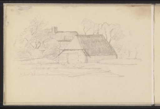 Farmhouse and barn among the trees