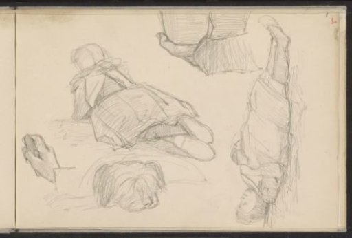 Study sheet, including two reclining girls