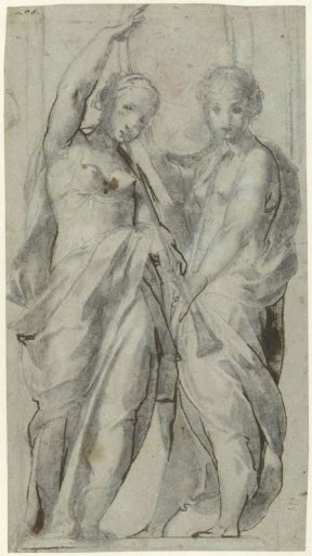 Two Women with Trumpets at their Mouths