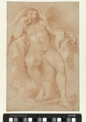 Model Study of a Seated Nude Man with a Cloak over his Head