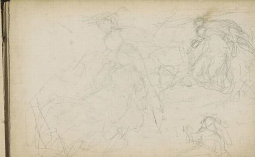 Sheet of studies, including a reclining woman and a pair of lovers