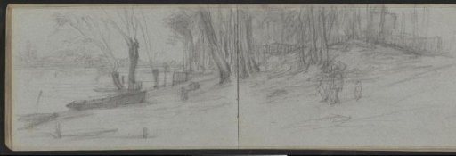 Landscape with figures and trees by a waterside