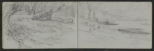 Landscape with moored boats at a waterside with trees