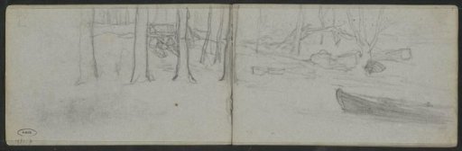 Landscape with trees, including some fallen or felled trunks