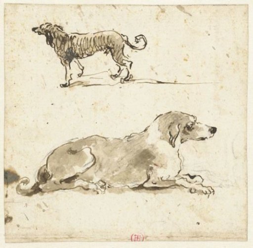Reclining and walking dog