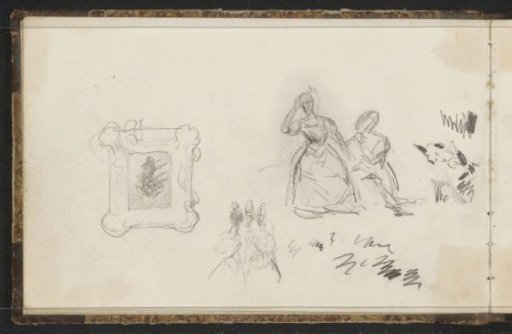 Figure studies and a painting in a frame