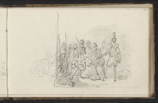 Crowd Around a Kneeling Woman