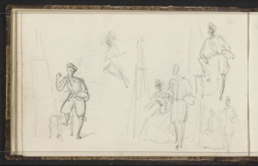 Painter and woman behind a donkey