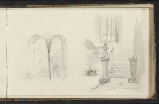 Ribbed vault and a figure in a stairwell