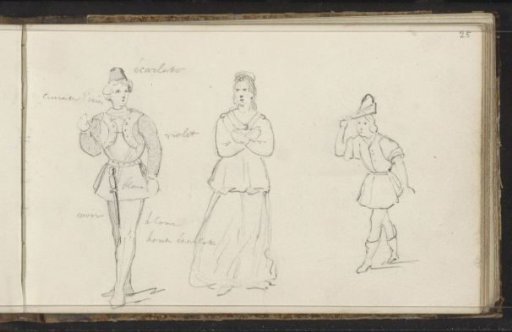Man in armor and two figures in historical costume