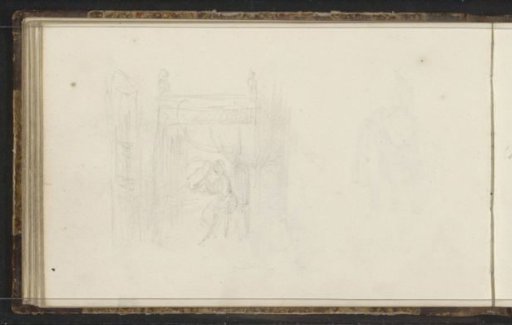 Pair seated on a canopy bed