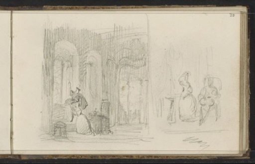 Interior with a man and woman at a window
