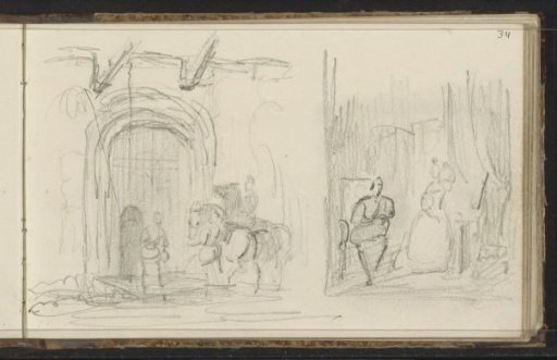Horseman and a figure at a portal