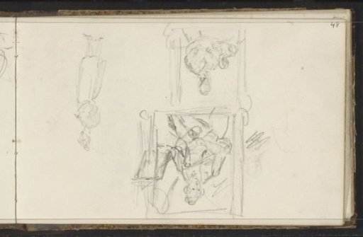 Two portraits in a frame and a standing woman