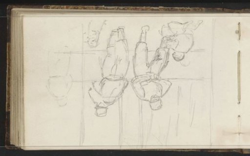Street with figures and a shoeshiner