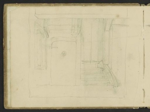 Peasant interior with door and staircase