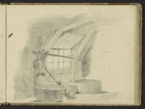 Peasant interior with wash tub and broom