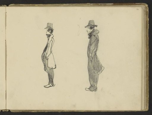 Two standing men with tall hats