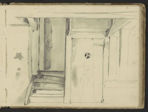 Peasant interior with door and staircase