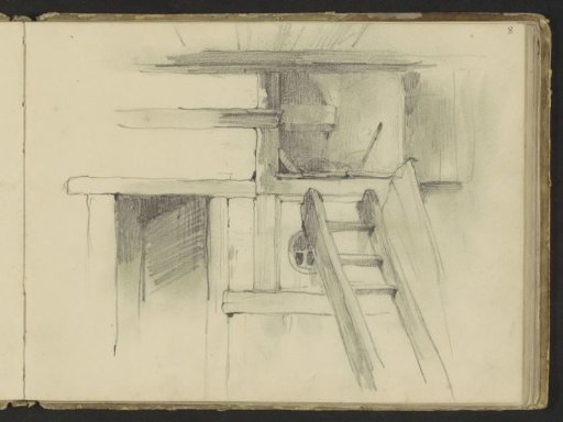 Peasant interior with a ladder to an attic