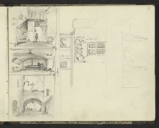 Interior and streets with a gate and stairs
