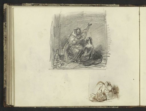 Interior with a monk and a seated woman