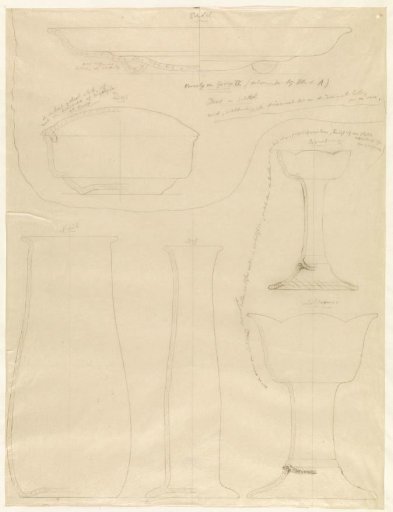 Four Designs for Vases, a Plate, and a Box and Plate of Ceramic