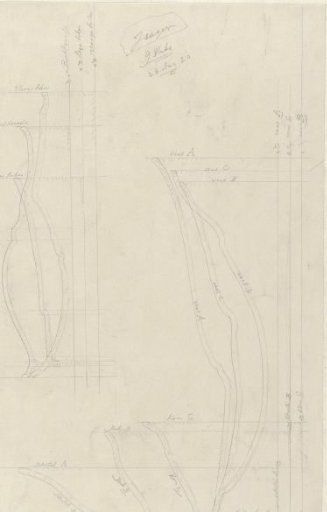 Designs in half-profile for Iseger: vases, cups, a bowl, a tub and a plate of earthenware