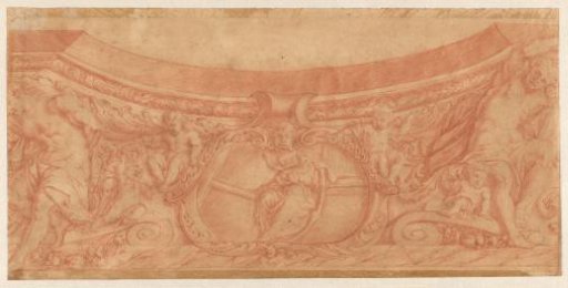 Ornamental Border with Herm and a Central Cartouche Depicting Allegorical Figures Representing Hope